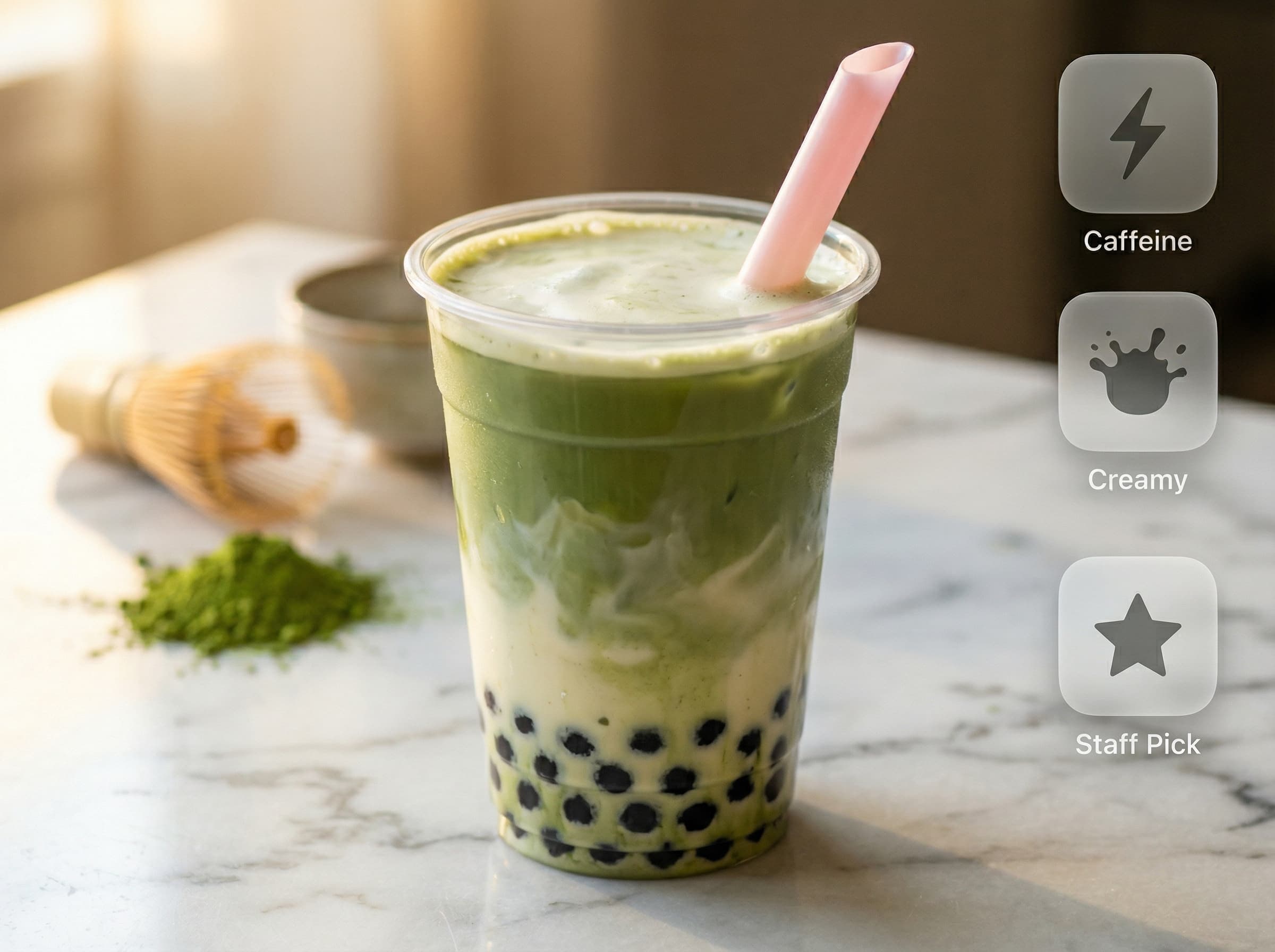 Matcha Fresh Milk with Pearls — vibrant green matcha layered over fresh milk with tapioca pearls